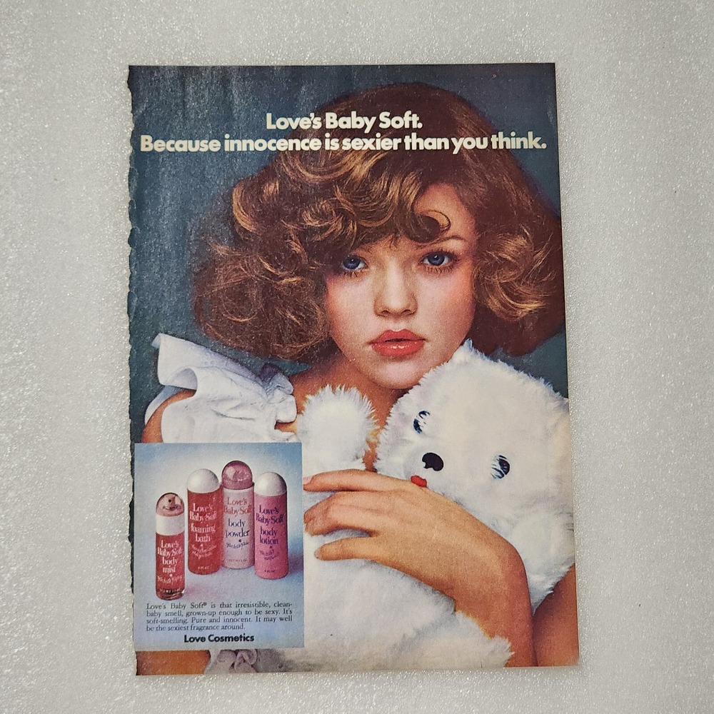 Vintage Love's Baby Soft Print Ad 1970s Model Teddy Bear Poster 8x10 Fragrance